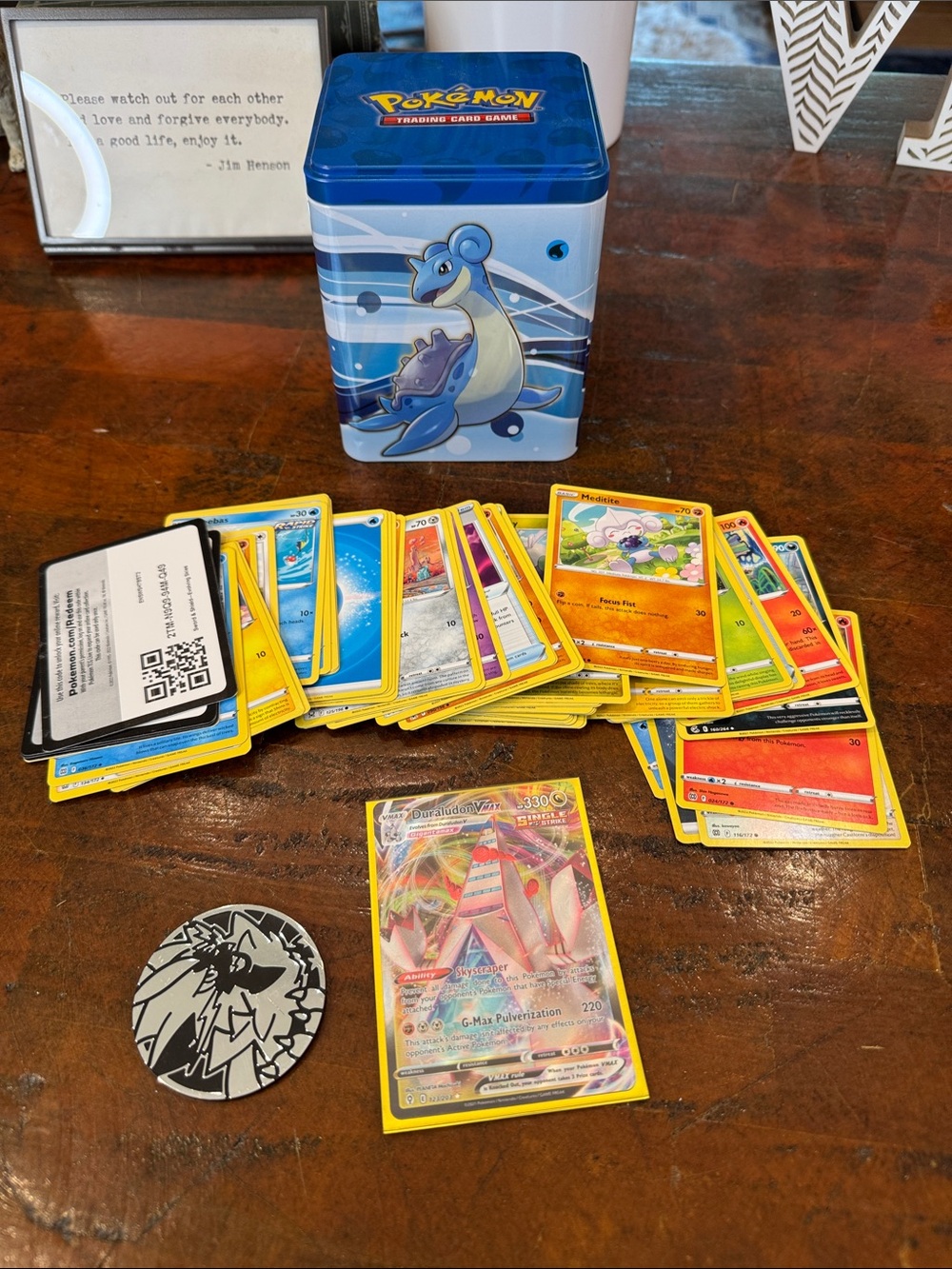 Pokemon Blue Lapras Tin with Assorted Yellow-Edged Cards